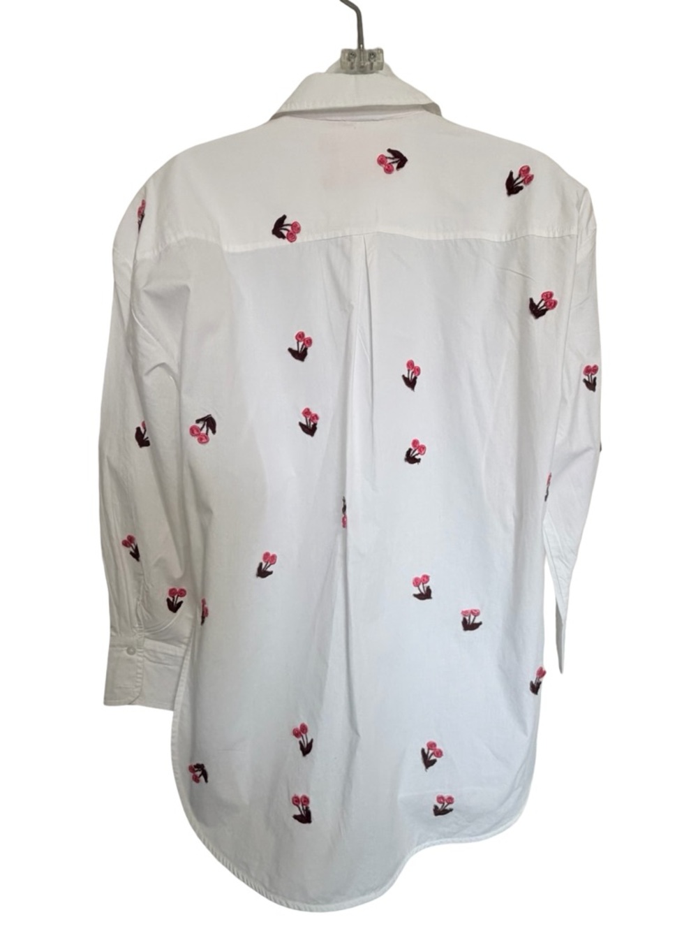 Maeve White Shirt with Pink Cherries and Burgundy Leaves from Anthropologie - Picture 2 of 7